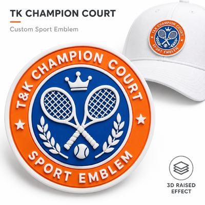 Custom 3D Tennis Club Logo Patches with Raised Details for Caps and Sportswear