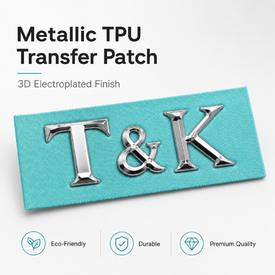 Etiqueta de transferência de calor em TPU personalizada, patches de transferência 3D, emblemas metálicos à prova d'água, adequados para roupas, bolsas, sapatos, duráveis e fáceis de aplicar