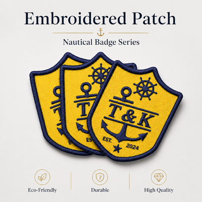 Patch Bordado Escudo Personalizado com Logo de Âncora para Branding de Vestuário