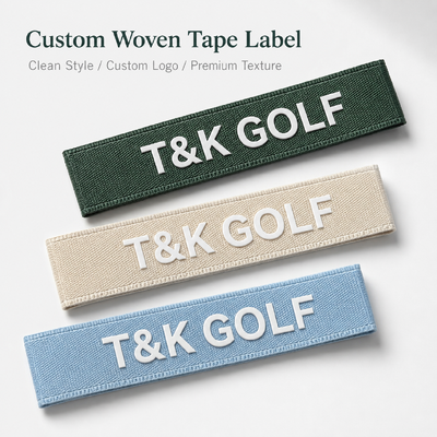 Etiquetas de fita de tecido personalizadas para roupas de golfe, chapéus, bolsas e identificação de marca premium